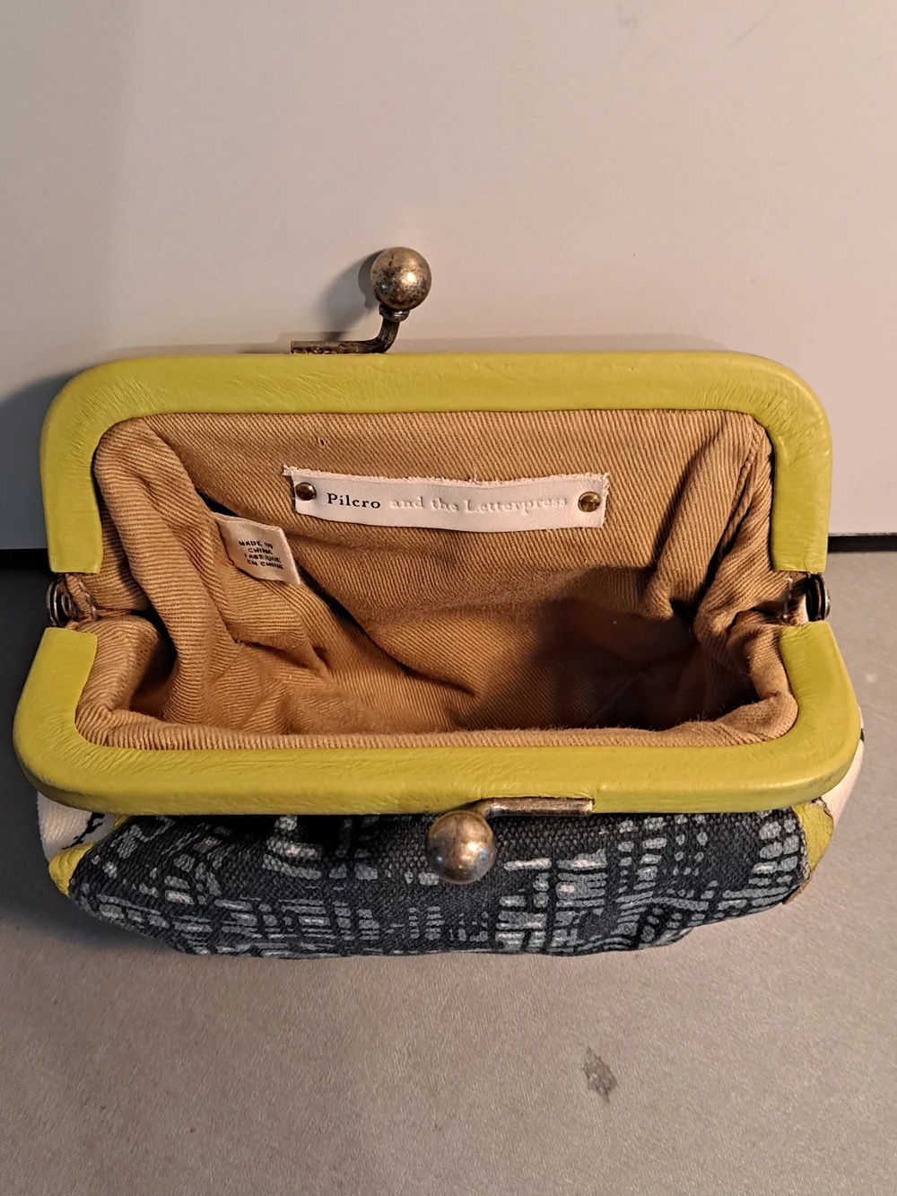 Pilcro Anthropologie Letterpress Green Black Cream City Grid Pattern Coin Purse